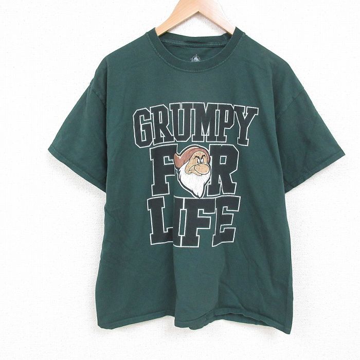 XL★古着 半袖 Tシャツ メンズ ディズニー DISNEY しらゆきひめ 7人の小人 七人のこびと コットン クルーネック 緑 グリーン 25may22 中古