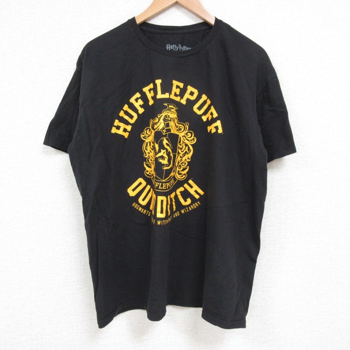 XL★古着 半袖 Tシャツ メンズ ハリーポッター ハッフルパフ コットン クルーネック 黒 ブラック 25may22 中古