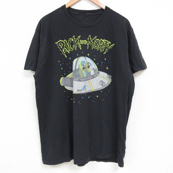 XL★古着 半袖 Tシャツ メンズ リックアンドモーティ コットン クルーネック 黒 ブラック 25may22 中古