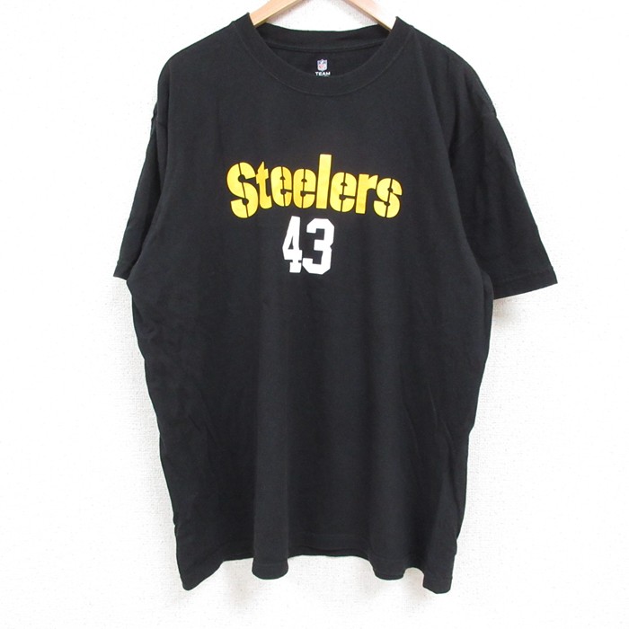 XL★古着 半袖 Tシャツ メンズ NFL ピッツバーグスティーラーズ トロイポラマル 43 大きいサイズ コットン クルーネック 黒 ブラック アメフト スーパーボウル 25may22 中古