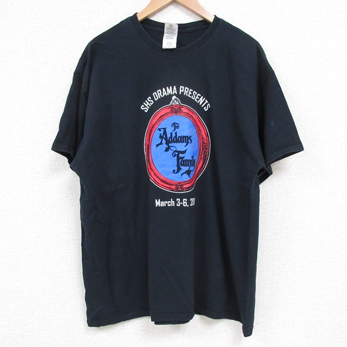 XL★古着 半袖 Tシャツ メンズ 映画 アダムスファミリー コットン クルーネック 黒 ブラック 25may22 中古