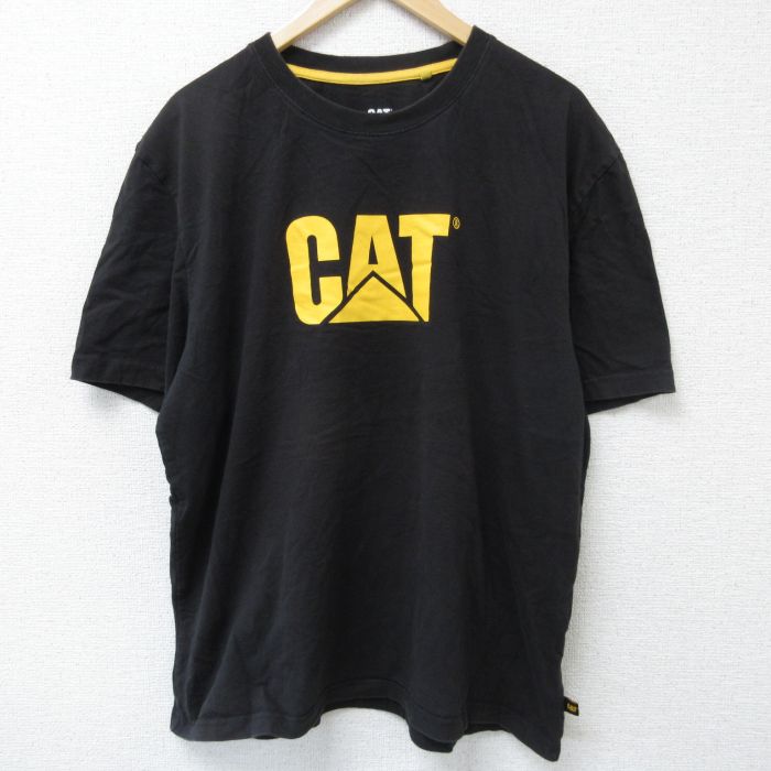 XL★古着 半袖 Tシャツ メンズ CAT 大きいサイズ コットン クルーネック 黒 ブラック 25may23 中古