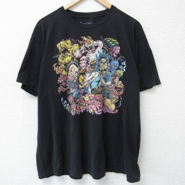 XL★古着 リップルジャンクション 半袖 Tシャツ メンズ アニメ リックアンドモーティ 大きいサイズ コットン クルーネック 黒 ブラック 25may23 中古