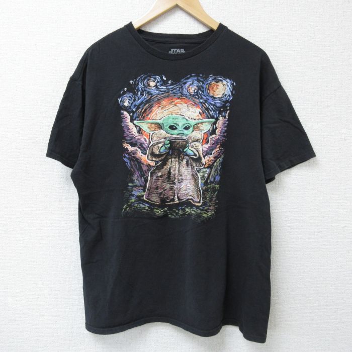 XL★古着 半袖 Tシャツ メンズ スターウォーズ STAR WARS マンダロリアン ベビーヨーダ コットン クルーネック 黒 ブラック 25may23 中古