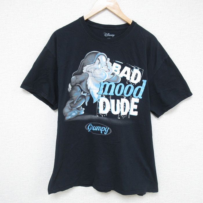 XL★古着 半袖 Tシャツ メンズ ディズニー DISNEY しらゆきひめ 7人の小人 七人のこびと コットン クルーネック 黒 ブラック 25may23 中古