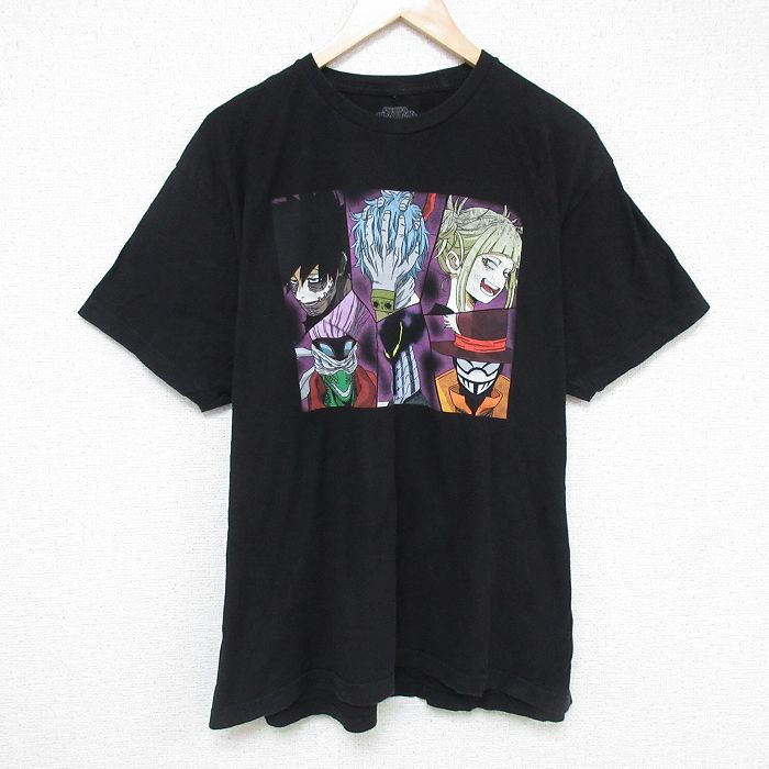 【50%OFF】XL★古着 半袖 Tシャツ メンズ アニメ 僕のヒーローアカデミア ヴィラン コットン クルーネック 黒 ブラック 25may23 中古