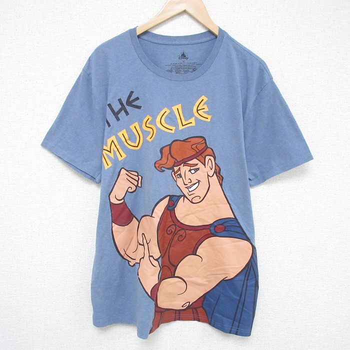 XL★古着 半袖 Tシャツ メンズ ディズニー DISNEY ヘラクレス クルーネック 薄紺 ネイビー 霜降り 25may23 中古