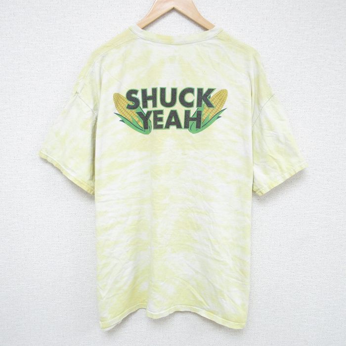 XL★古着 半袖 Tシャツ メンズ ブッシュ ビール 大きいサイズ コットン クルーネック 薄黄 イエロー タイダイ 25may23 中古