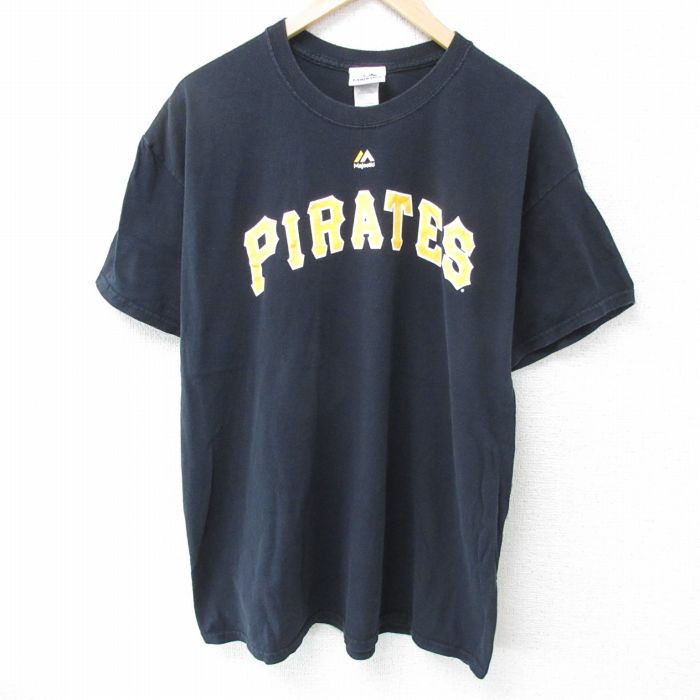 XL★古着 マジェスティック 半袖 Tシャツ メンズ MLB ピッツバーグパイレーツ チャドクール 39 大きいサイズ コットン クルーネック 黒 ブラック メジャーリーグ ベースボール 野球 25may23 中古