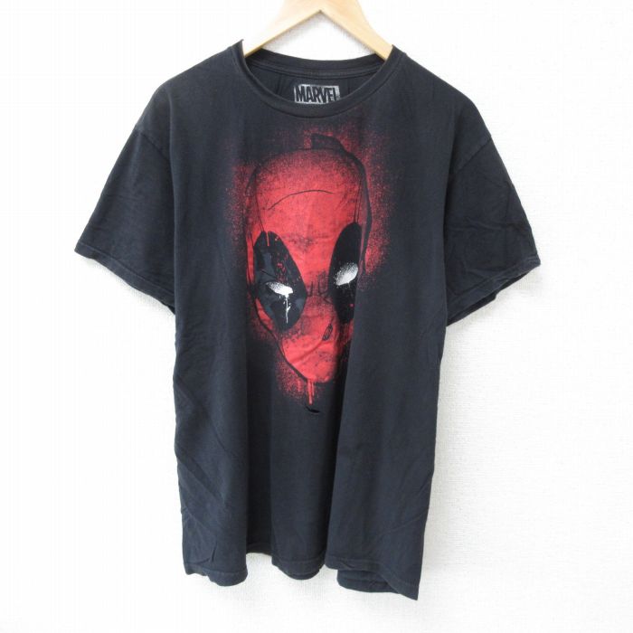 XL★古着 半袖 Tシャツ メンズ マーベル デッドプール コットン クルーネック 黒 ブラック 25may23 中古