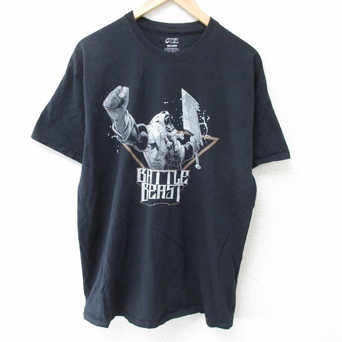 XL★古着 半袖 Tシャツ メンズ バトルビースト コットン クルーネック 黒 ブラック 25may23 中古