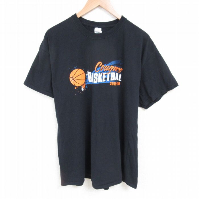 XL★古着 半袖 Tシャツ メンズ バスケットボール コットン クルーネック 黒 ブラック 25may23 中古