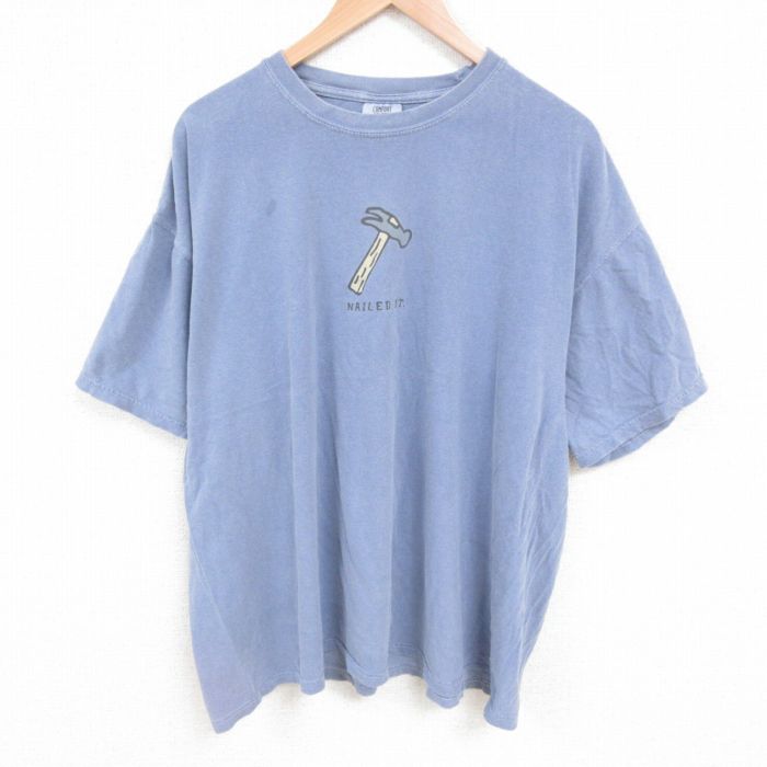 XL★古着 半袖 Tシャツ メンズ トンカチ 大きいサイズ コットン クルーネック 薄紺 ネイビー 25may23 中古