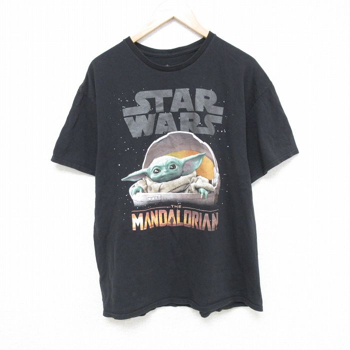 L★古着 半袖 Tシャツ メンズ スターウォーズ STAR WARS マンダロリアン グローグー コットン クルーネック 黒 ブラック 25jun05 中古