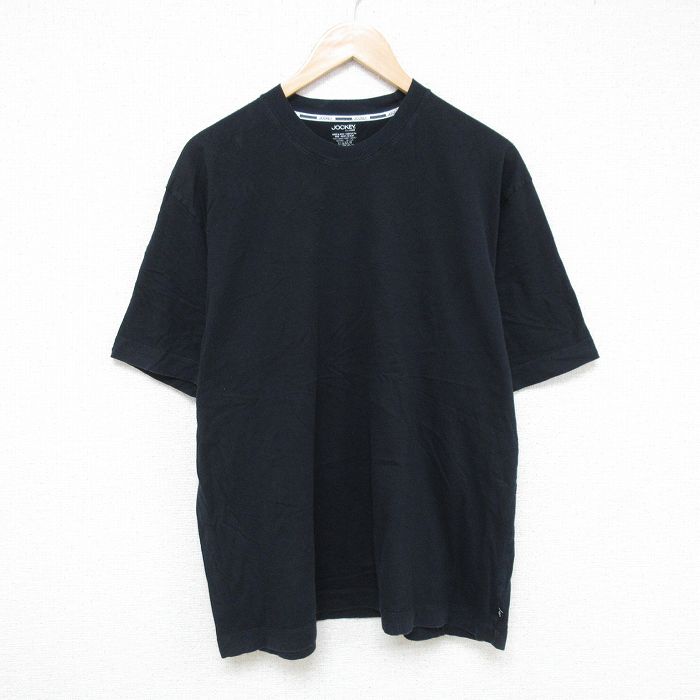 XL★古着 ジョッキー 半袖 Tシャツ メンズ 無地 クルーネック 黒 ブラック 25jun05 中古