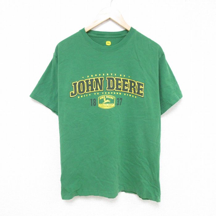 L★古着 半袖 Tシャツ メンズ ジョンディア コットン クルーネック 緑 グリーン 25jun05 中古