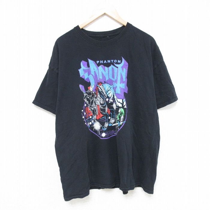 XL★古着 半袖 Tシャツ メンズ ファントム 大きいサイズ クルーネック 黒 ブラック 25jun05 中古