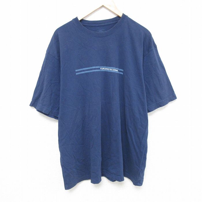 【50%OFF】XL★古着 半袖 Tシャツ メンズ IF LIFE 大きいサイズ コットン クルーネック 紺 ネイビー 25jun05 中古
