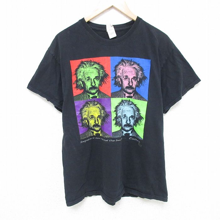 L★古着 半袖 Tシャツ メンズ アインシュタイン コットン クルーネック 黒 ブラック 25jun05 中古