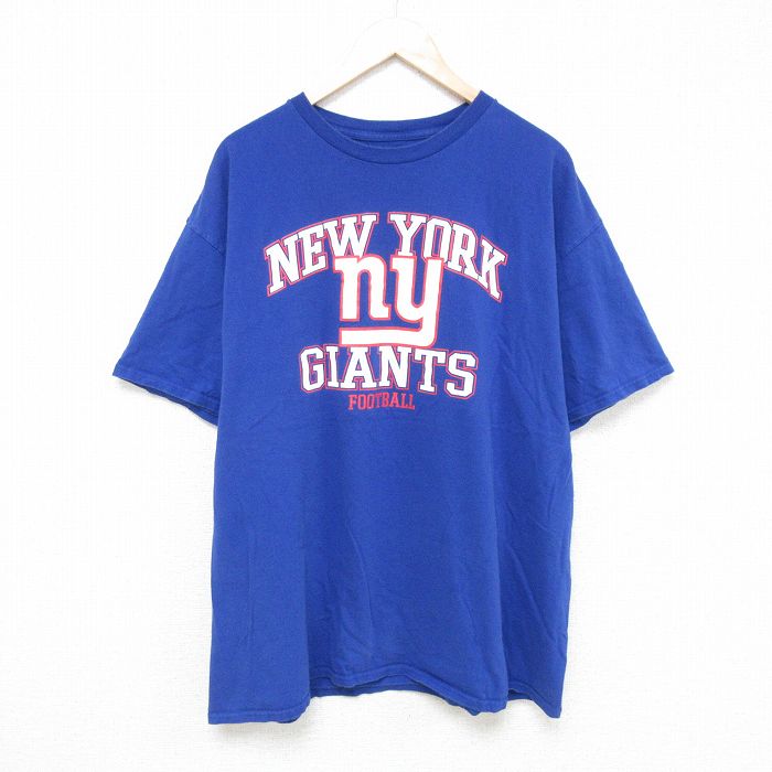 XL★古着 半袖 Tシャツ メンズ NFL ニューヨークジャイアンツ 大きいサイズ クルーネック 青 ブルー アメフト スーパーボウル 25jun06 中古