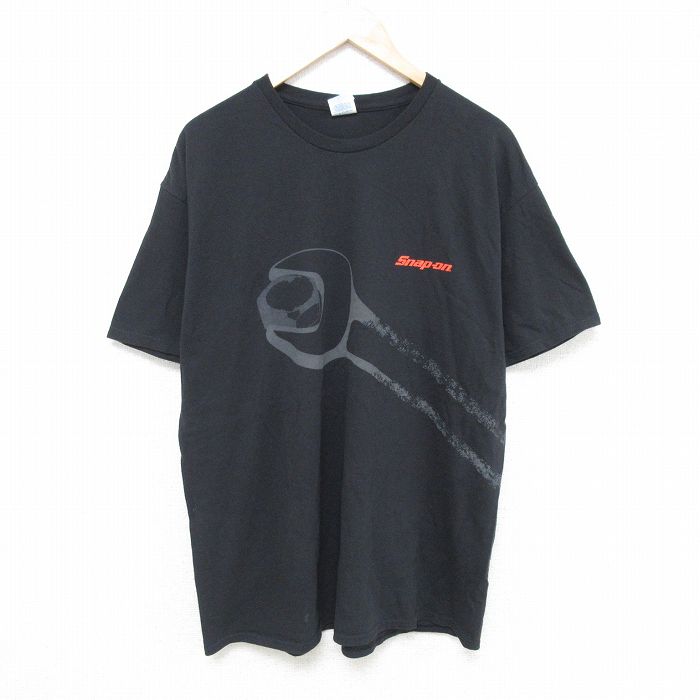 XL★古着 半袖 Tシャツ メンズ スナップオン コットン クルーネック 黒 ブラック 25jun06 中古