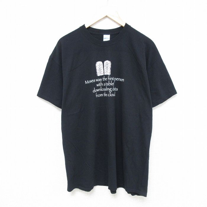 【50%OFF】XL★古着 半袖 Tシャツ メンズ メッセージ コットン クルーネック 黒 ブラック 25jun06 中古