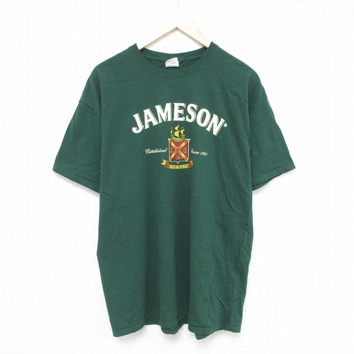 L★古着 フルーツオブザルーム 半袖 Tシャツ メンズ ウィスキー ジェムソン クルーネック 緑 グリーン 25jun06 中古