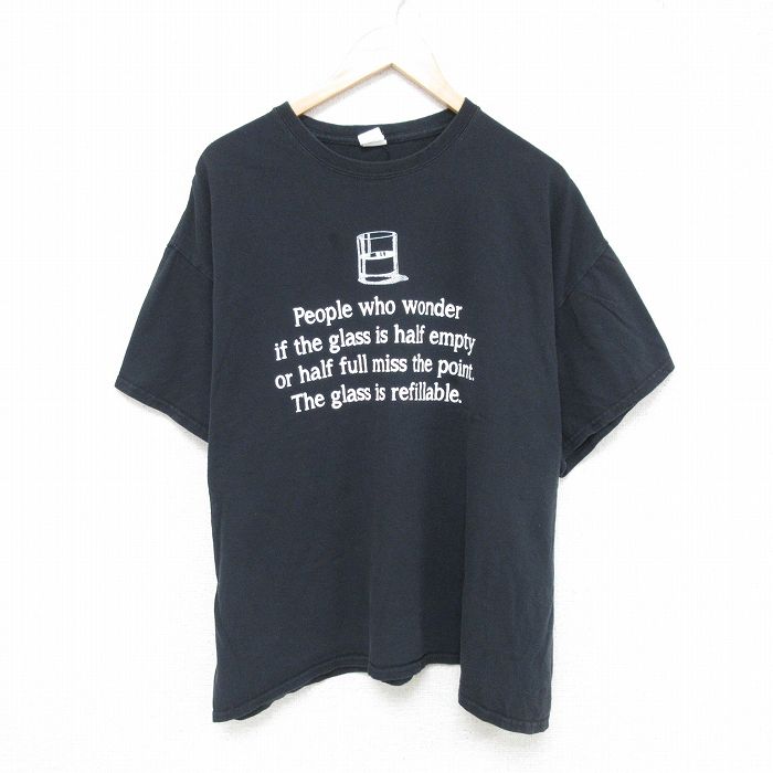 XL★古着 半袖 Tシャツ メンズ メッセージ 大きいサイズ コットン クルーネック 黒 ブラック 25jun06 中古