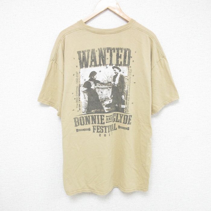 XL★古着 半袖 Tシャツ メンズ WANTED 大きいサイズ コットン クルーネック ベージュ カーキ 25jun06 中古