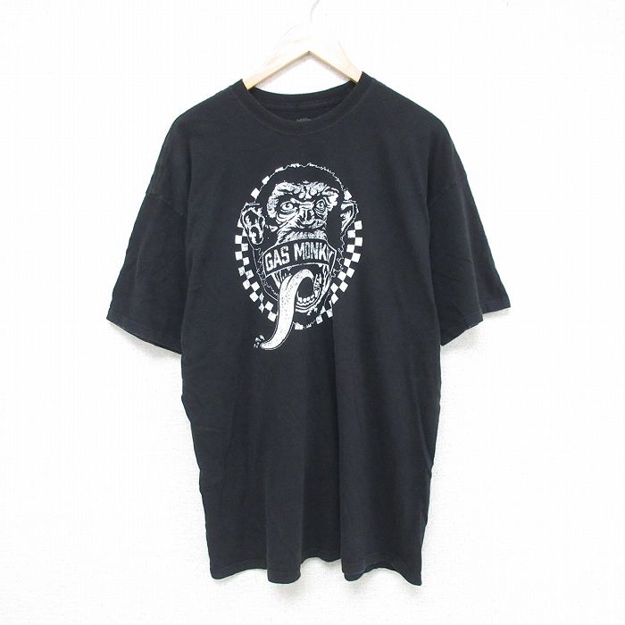 XL★古着 半袖 Tシャツ メンズ ガスモンキー コットン クルーネック 黒 ブラック 25jun06 中古