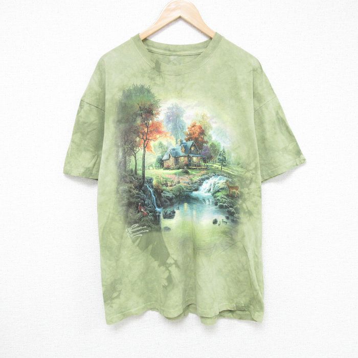 XL★古着 半袖 Tシャツ メンズ 家 大きいサイズ コットン クルーネック 薄緑他 グリーン ダイダイ 25jun06 中古