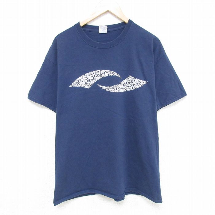 【20%OFF】XL★古着 半袖 Tシャツ メンズ ALWAYS コットン クルーネック 紺 ネイビー 25jun06 中古