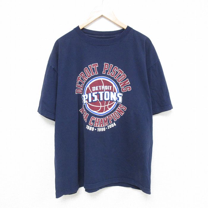 XL★古着 半袖 Tシャツ メンズ NBA デトロイトピストンズ 大きいサイズ コットン クルーネック 紺 ネイビー バスケットボール 25jun06 中古