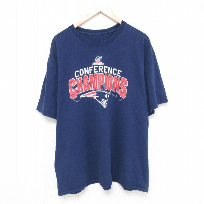 【20%OFF】XL★古着 半袖 Tシャツ メンズ NFL ニューイングランドペイトリオッツ 大きいサイズ クルーネック 紺 ネイビー アメフト スーパーボウル 25jun06 中古