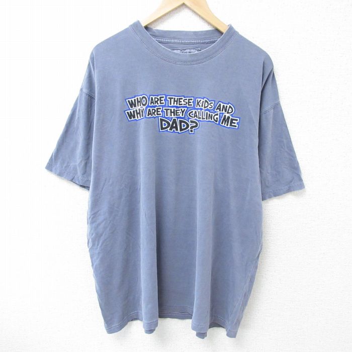 XL★古着 半袖 Tシャツ メンズ DAD 大きいサイズ コットン クルーネック グレー 25may24 中古