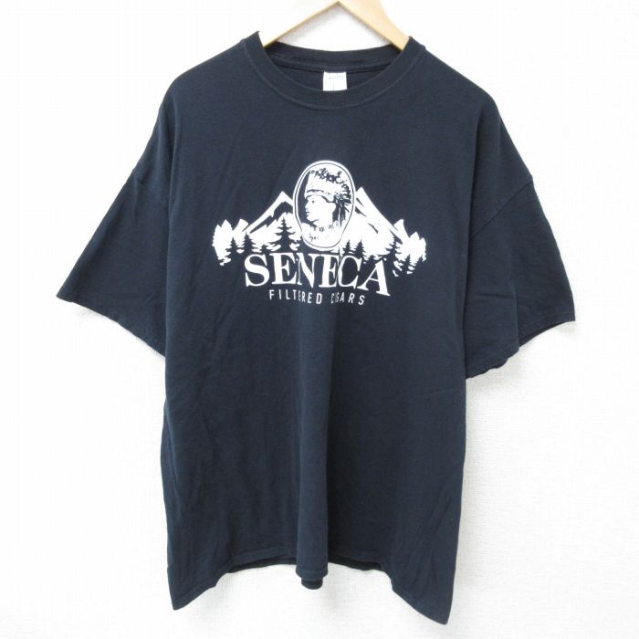 【50%OFF】XL★古着 半袖 Tシャツ メンズ SENEGA タバコ 大きいサイズ コットン クルーネック 黒 ブラック 25may24 中古