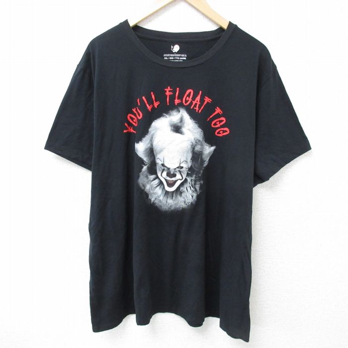 XL★古着 半袖 Tシャツ メンズ 映画 イット ペニーワイズ 大きいサイズ クルーネック 黒 ブラック 25may24 中古