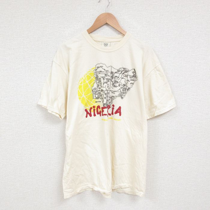 XL★古着 半袖 Tシャツ メンズ ナイジェリア 大きいサイズ コットン クルーネック 薄ベージュ カーキ 25jun05 中古