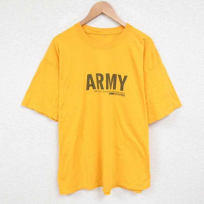 XL★古着 半袖 Tシャツ メンズ アーミー ARMY クルーネック 黄 イエロー 25jun05 中古