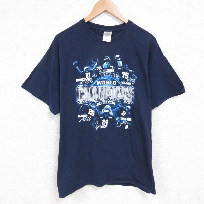 XL★古着 半袖 Tシャツ メンズ NFL ニューイングランドペイトリオッツ トムブレディ コットン クルーネック 濃紺 ネイビー アメフト スーパーボウル 25jun05 中古