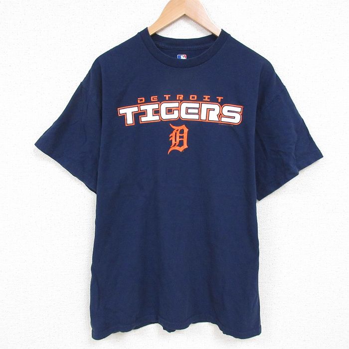 【50%OFF】XL★古着 半袖 Tシャツ メンズ MLB デトロイトタイガース コットン クルーネック 紺 ネイビー メジャーリーグ ベースボール 野球 25jun05 中古
