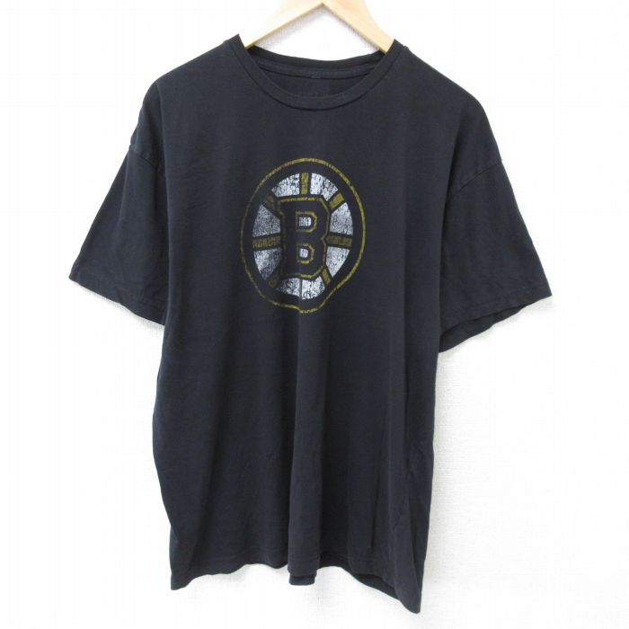 XL★古着 半袖 Tシャツ メンズ NHL ボストンブルーインズ コットン クルーネック 黒 ブラック アイスホッケー 25may24 中古