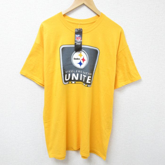 XL★古着 マジェスティック 半袖 Tシャツ メンズ NFL ピッツバーグスティーラーズ デッドストック コットン クルーネック 黄 イエロー アメフト スーパーボウル 25may24 中古