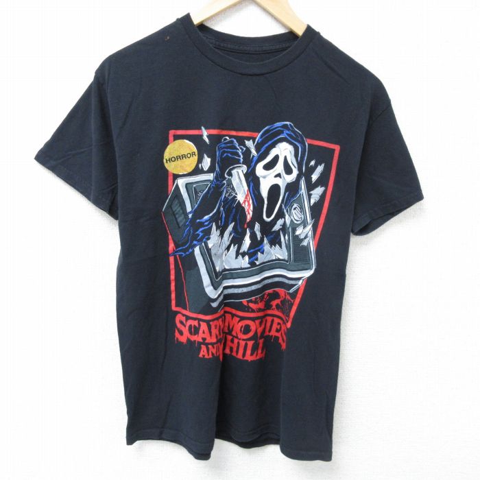 M★古着 半袖 Tシャツ メンズ 映画 スクリーム コットン クルーネック 黒 ブラック 25may24 中古