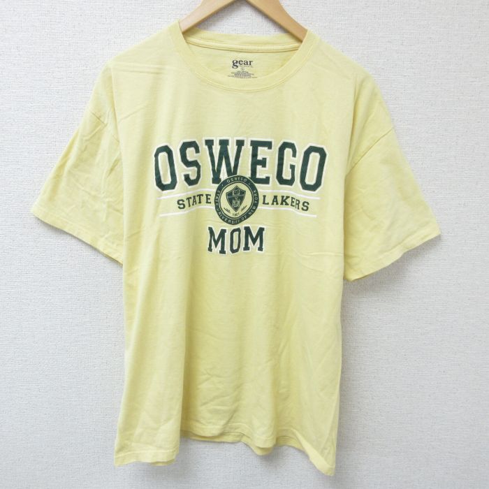 【50%OFF】XL★古着 半袖 Tシャツ メンズ OSWEGO コットン クルーネック 薄黄 イエロー 25may24 中古