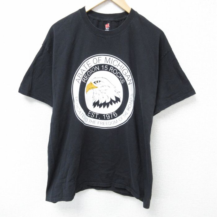 【50%OFF】XL★古着 ヘインズ Hanes 半袖 Tシャツ メンズ ABATE ミシガン コットン クルーネック 黒 ブラック 25may24 中古