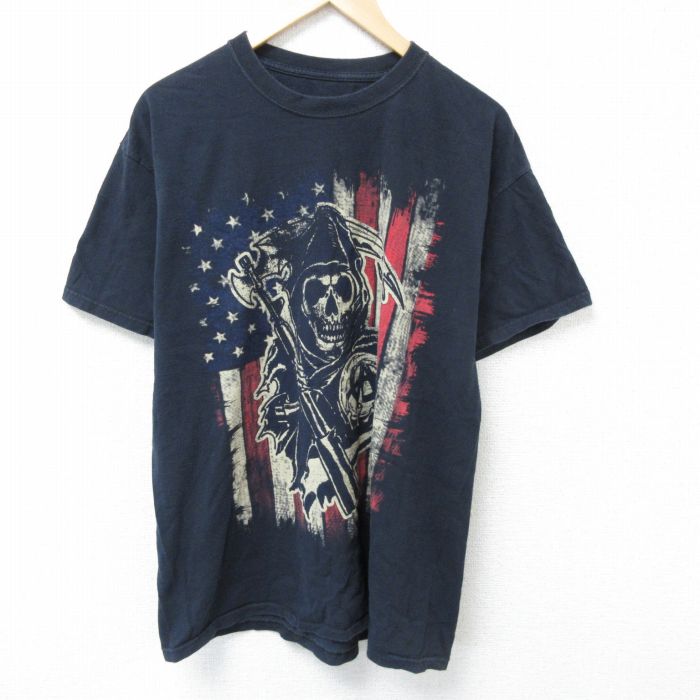 【50%OFF】XL★古着 半袖 Tシャツ メンズ サンオブアナーキー サンズオブアナーキー クルーネック 黒 ブラック 25may24 中古