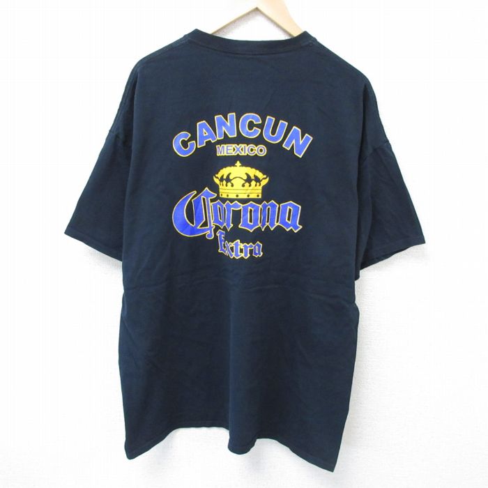 XL★古着 半袖 Tシャツ メンズ コロナビール 大きいサイズ コットン クルーネック 紺 ネイビー 25jun05 中古