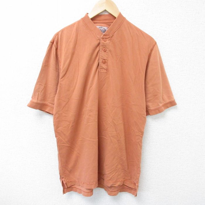 【20%OFF】L★古着 カベラス 半袖 Tシャツ メンズ 無地 コットン ヘンリーネック 茶 ブラウン 25jun05 中古