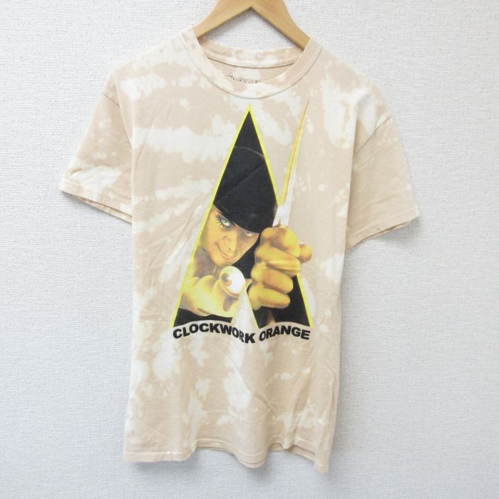M★古着 半袖 Tシャツ メンズ 映画 時計じかけのオレンジ コットン クルーネック ベージュ他 カーキ タイダイ 【spe】 25jun05 中古